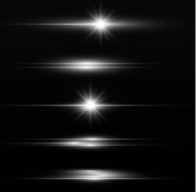 Línea de luz blanca brillante Rayas horizontales de neón Rayos brillantes de luces Vector de resplandores de flash de Navidad