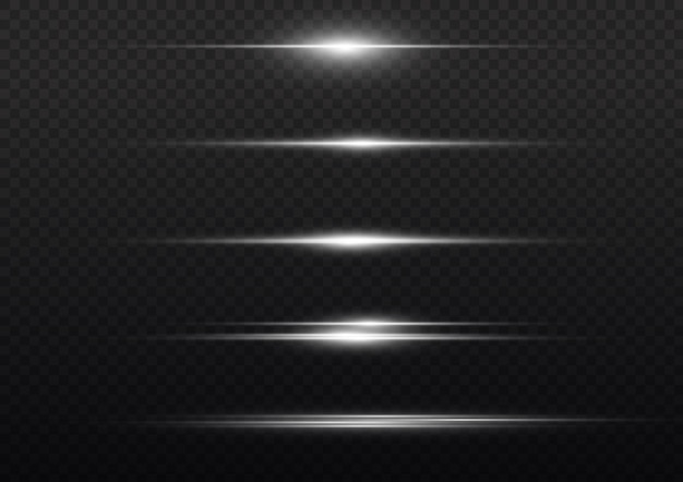 Línea de luz blanca brillante Rayas horizontales de neón Rayos brillantes de luces Vector de resplandores de flash de Navidad