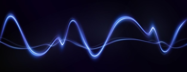 Línea de luz curva azul, cuerda, cinta. Línea de neón festiva suave con efectos de luz.