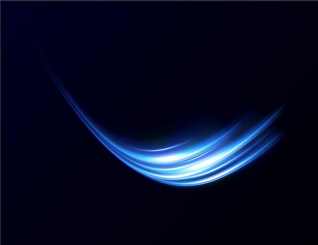 Línea de luz curva azul, cuerda, cinta. Línea de neón festiva suave con efectos png ligeros.