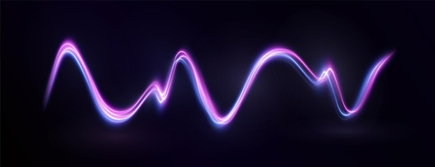 Línea de luz curva azul, rosa, cuerda, cinta. Línea de neón festiva suave con efectos de luz.