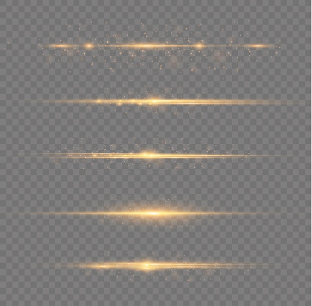 Línea de luz dorada brillante Rayas horizontales amarillas Rayos brillantes de luces Vector de destellos de destello de Navidad