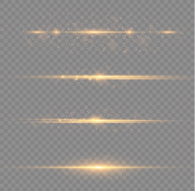 Línea de luz dorada brillante Rayas horizontales amarillas Rayos brillantes de luces Vector de destellos de destello de Navidad