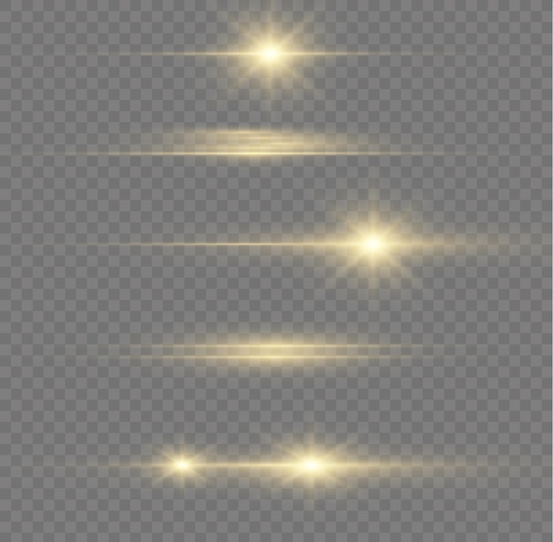 Línea de luz dorada brillante Rayas horizontales amarillas Rayos brillantes de luces Vector de destellos de destello de Navidad