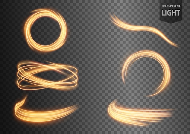 Línea de luz ondulada abstracta de oro con fondo transparente