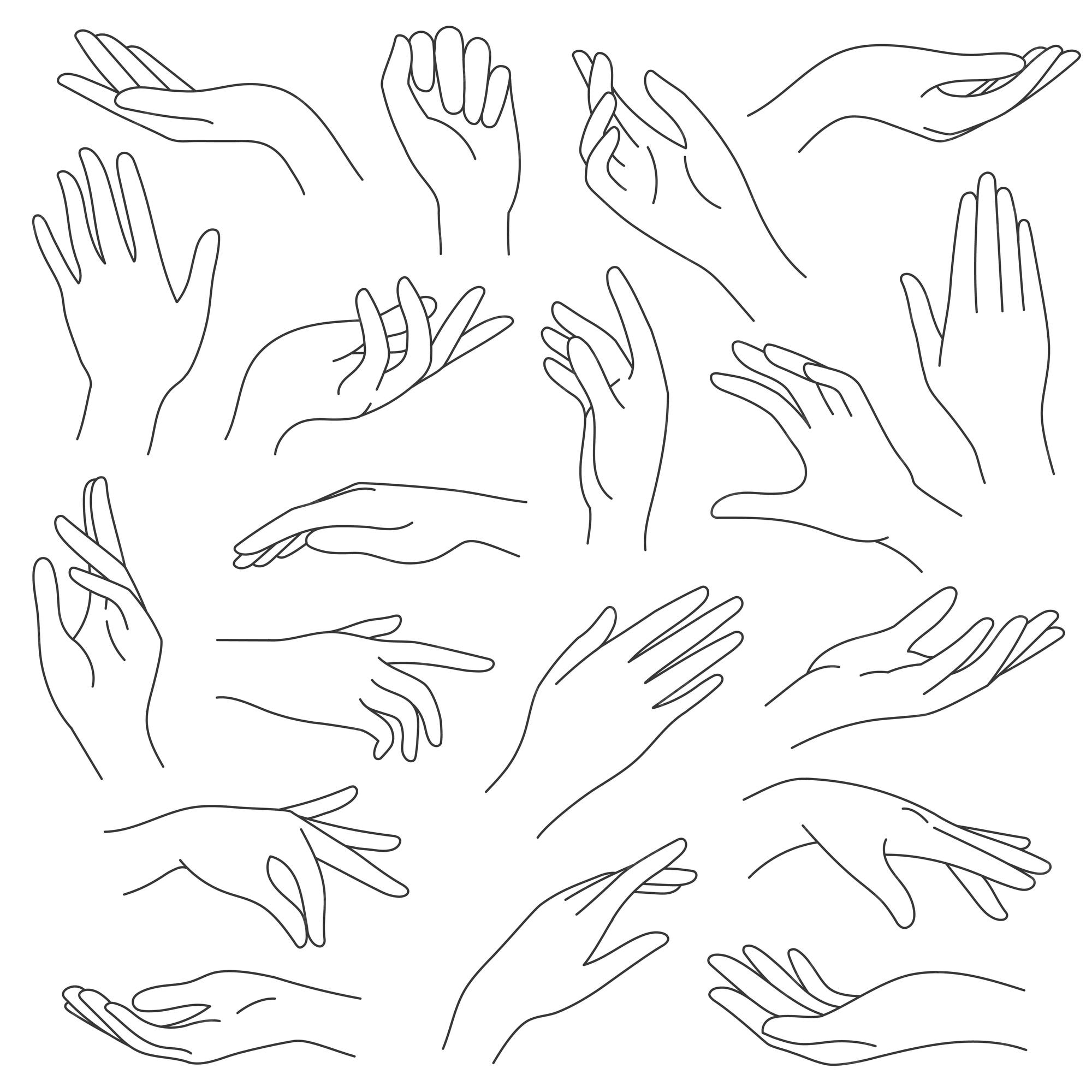Línea de manos femeninas. esquema de gestos con las manos de mujer elegante. hermosos iconos de palma y dedos en un estilo minimalista de moda de una línea, conjunto de vectores. mujer Línea de manos femeninas. esquema de gestos con las manos de mujer elegante. hermosos iconos de palma y dedos en un estilo minimalista de moda de una línea, conjunto de vectores. mujer