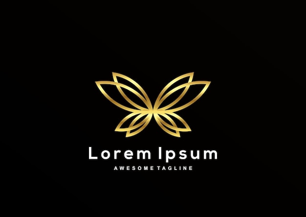 Línea de mariposa de lujo con plantilla de logotipo de color dorado
