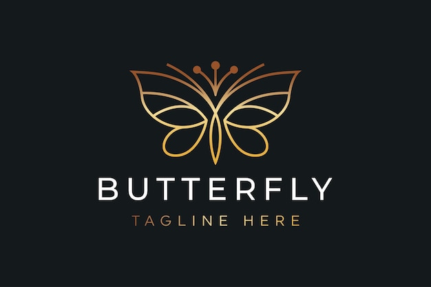 Línea de mariposa de lujo con plantilla de logotipo de color dorado