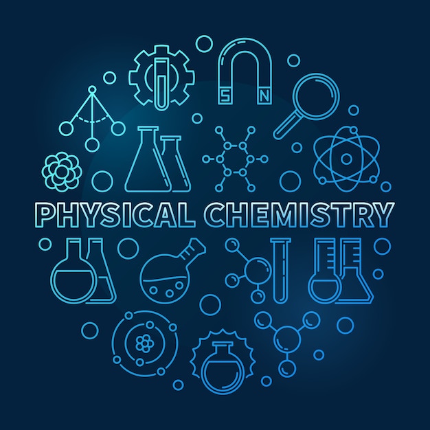 Línea moderna azul química física icono redondo ilustración