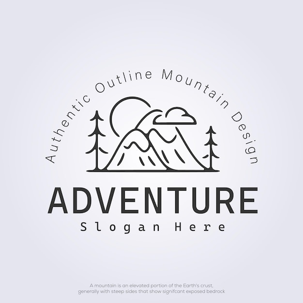 línea moderna de montaña logotipo icono símbolo vector diseño de ilustración esquema aventura al aire libre