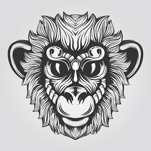 Línea de mono blanco y negro con ojos grandes