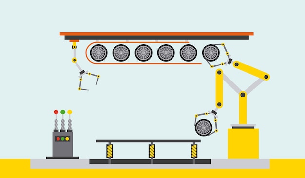 línea de montaje neumáticos automático auto producción transportador robótico