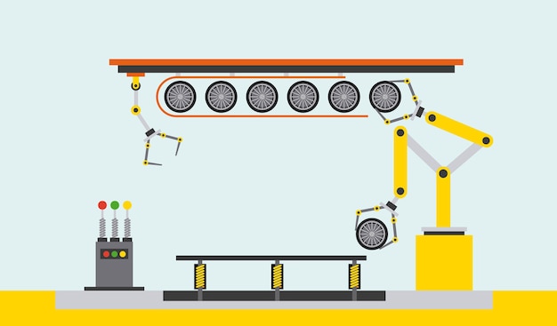 Línea de montaje neumáticos automático auto producción transportador robótico