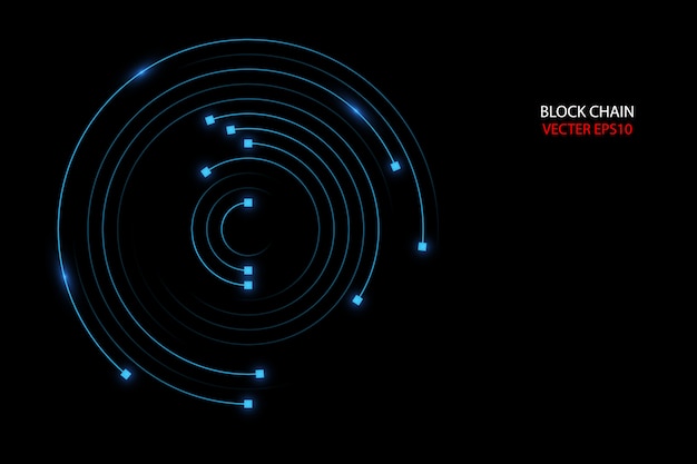 Línea de movimiento de anillo de círculo de red de cadena de bloque en concepto de luz azul