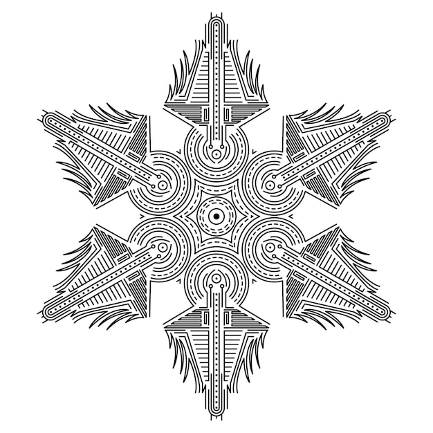 Línea negra abstracta Flor Naturaleza Doodle Vector Ornamento Monocromo Étnico Mandala Patrón Plantilla