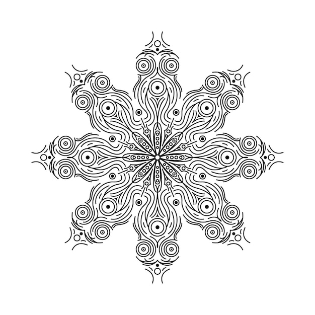 Línea negra abstracta Flor Naturaleza Doodle Vector Ornamento Monocromo Étnico Mandala Patrón Plantilla