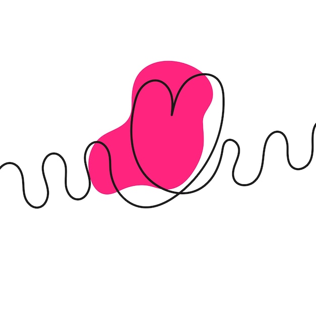 línea negra continua abstracta que forma una forma de corazón sobre una mancha rosada en un fondo blanco
