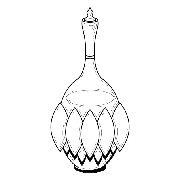 Línea negra frasco de vidrio Doodle Contorno poción bebida elixir elemento líquido estilo de diseño vectorial