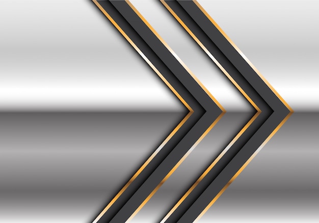 Vector línea negra gemela abstracta flecha del oro en el ejemplo futurista moderno del vector del fondo del diseño de plata.