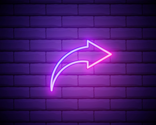 Línea de neón brillante Compartir icono aislado en el fondo de la pared de ladrillo Compartir compartir comunicación pictograma red de conexión de redes sociales distribuir signo Esquema colorido concepto Vector
