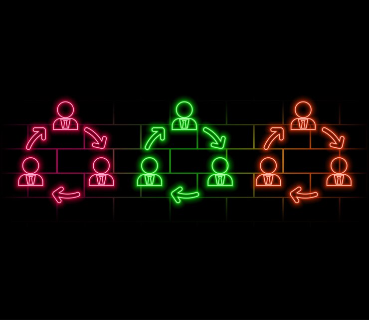 Vector línea de neón brillante icono de grupo de usuarios aislado en fondo negro icono de grupo de personas avata de negocios