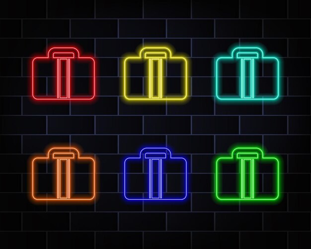 Línea de neón brillante Icono de maleta para viajes aislado en fondo negro Lámina de equipaje de viaje Viaje
