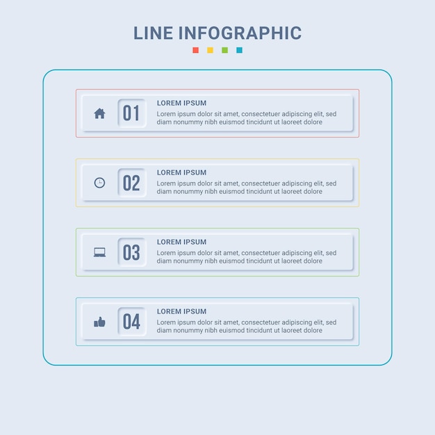 Vector línea de neumorfismo infografía 4 pasos