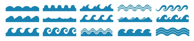 Línea de onda de agua Línea de zigzag Colección vectorial de símbolos de logotipo de agua Diseño de logotipo del paquete de onda de arte de línea