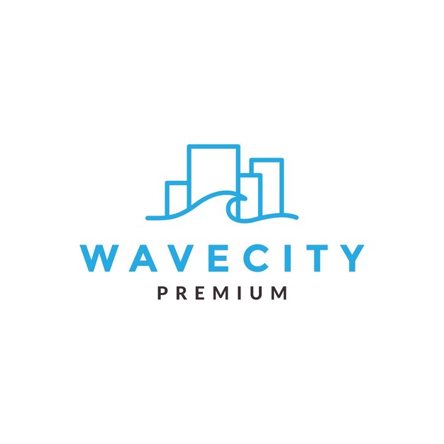 Línea de onda con diseño de logotipo de edificio de ciudad vector gráfico símbolo icono signo ilustración idea creativa
