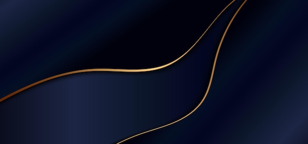 Línea de onda dorada abstracta en estilo de lujo de fondo azul oscuro. ilustración vectorial