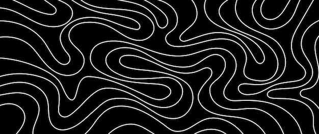 Línea de onda de fondo del mapa topográfico patrón sin costuras remolino de líquido vectorial en colores blanco y negro