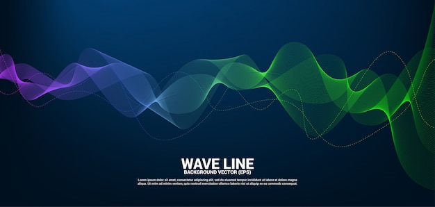 Línea de onda de sonido azul y verde curva sobre fondo oscuro.