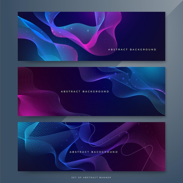 Línea de onda vectorial abstracta que fluye azul y rosa color de gradiente púrpura aislado en fondo negro para elementos de diseño en tecnología conceptual ciencia de la música bandera de tecnología de IA