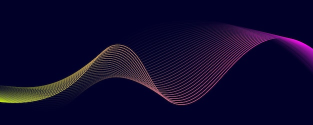 Línea de onda vectorial abstracta que fluye color degradado amarillo y rosa aislado sobre fondo oscuro