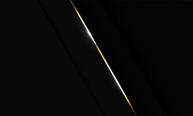 Línea de oro abstracta sobre fondo futurista de lujo moderno de diseño de patrón de malla de círculo metálico gris oscuro.