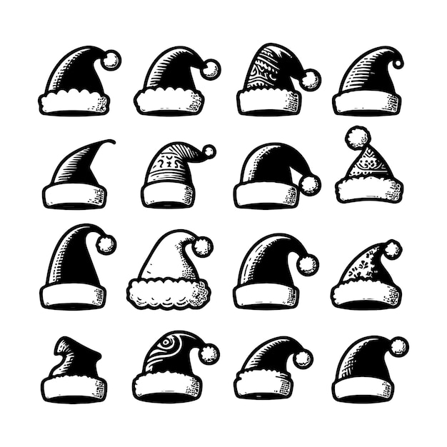 Línea de Papá Noel Sombrero de arte negro Vector de íconos de silueta Ilustración minimalista