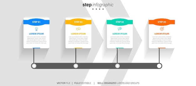 Línea paso infografía 4 opciones diagrama de flujo de trabajo círculo línea de tiempo número infografía pasos del proceso c