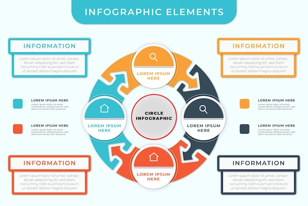 Línea pasos infografía diseño plano colorido