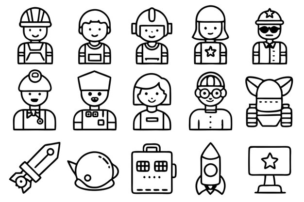 una línea de personas con diferentes personajes incluyendo un robot y un astronauta