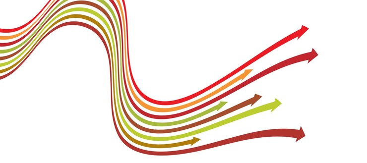 Vector línea de perspectiva de colores rayas flecha con efecto dimensional d aislado en blanco