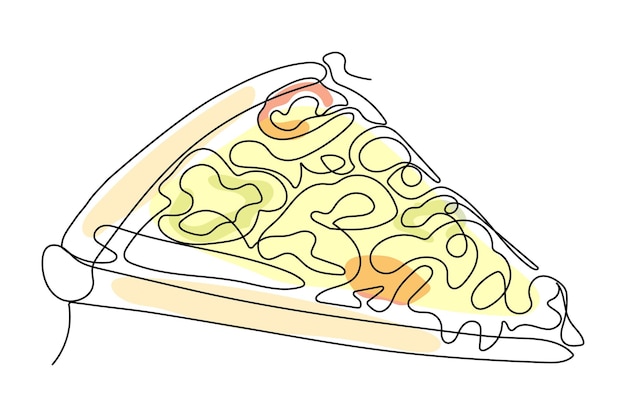 Una línea de pizza en estilo de arte lineal Ilustración de arte vectorial Diseño de pancarta Dibujo de croquis de esquema Dibujo lineal