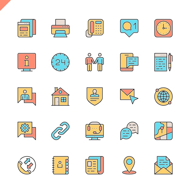 Línea plana en contacto con nosotros conjunto de iconos