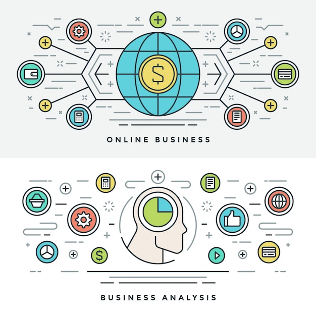 Línea plana ilustración de concepto de análisis de negocio en línea