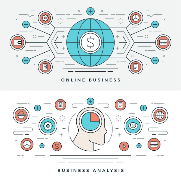 Línea plana ilustración de concepto de análisis de negocio en línea.