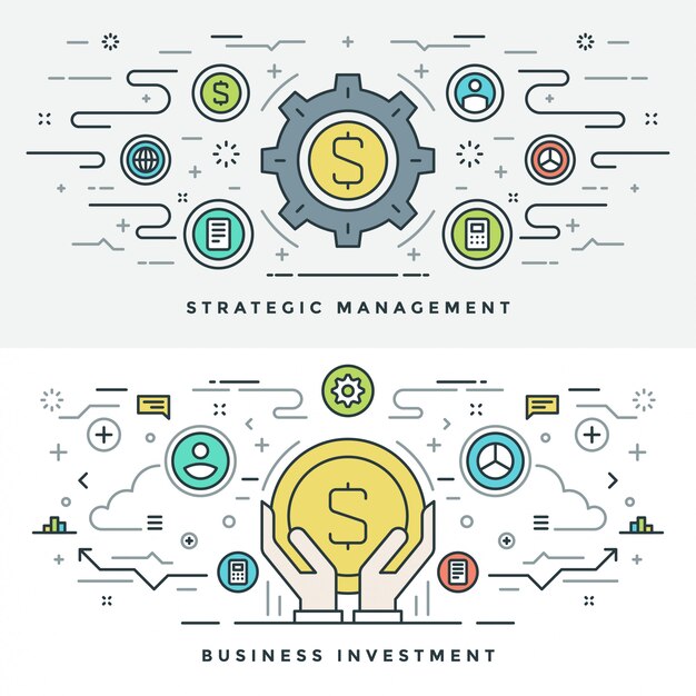 Vector línea plana de inversión y gestión empresarial. ilustración.