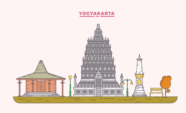 Línea plana del paisaje de Yogyakarta