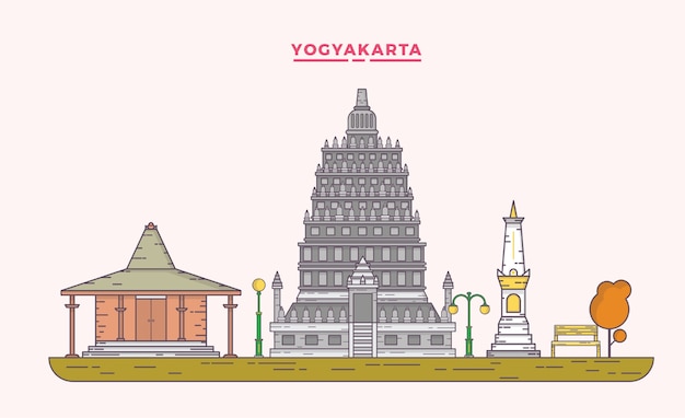 Línea plana del paisaje de yogyakarta