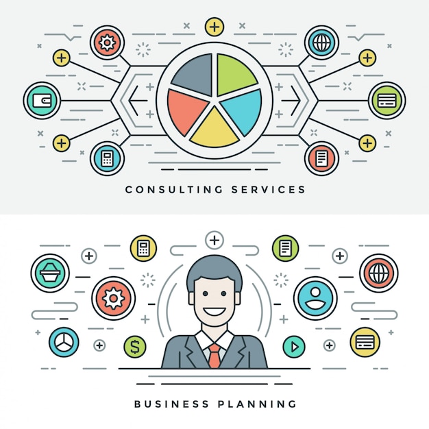 Línea plana de planificación y consultoría de negocios. ilustración.