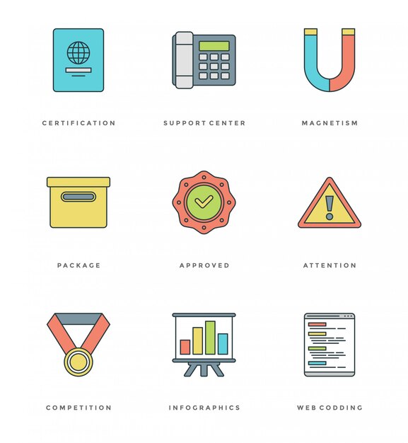 Línea plana simple conjunto de iconos. Vector de trazo lineal fino símbolos de objetos esenciales.