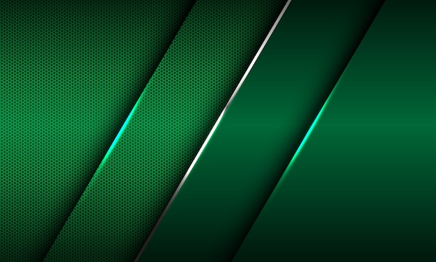 La línea de plata brillante metálica verde abstracta se superpone sobre un fondo futurista de lujo moderno de diseño de malla hexagonal.